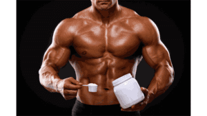 man takes testosterone supplements in powder form